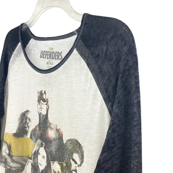 MARVEL NETFLIX The Defenders Burnout Raglan Colorblock 3/4 Sleeve Shirt Size L - Picture 6 of 14